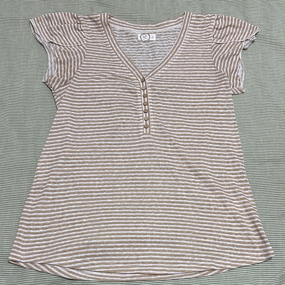 Maurices Tan and White Striped Blouse